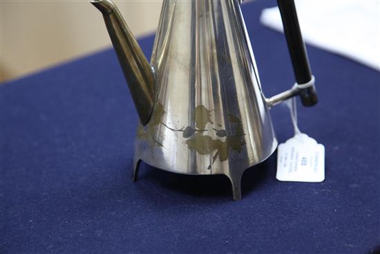 A rare Victorian electroplate conical coffee pot by James Dixon & Sons, designed by Christopher Dresser, no. 2294, height 6.75in.